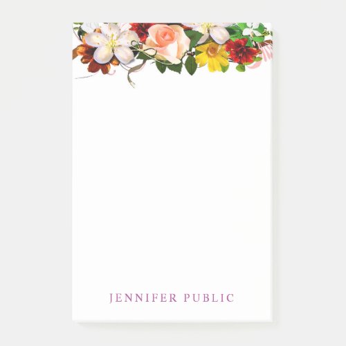 Floral Watercolor Roses Flowers Template Colorful Post_it Notes