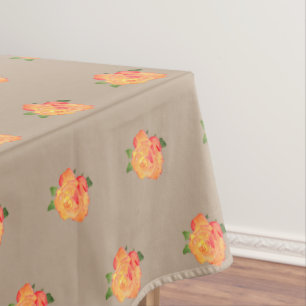 Floral Watercolor Roses Golden Orange on Coffee Tablecloth