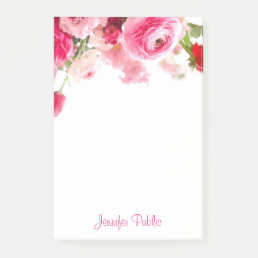 Floral Watercolor Roses Hand Script Name Template Post-it Notes