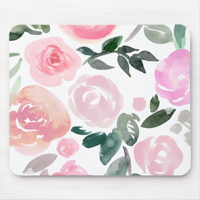 FLORAL WATERCOLOR ROSES MOUSE PAD (Front)