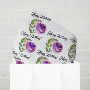 Floral Watercolor Roses Pattern   Happy Birthday Tissue Paper