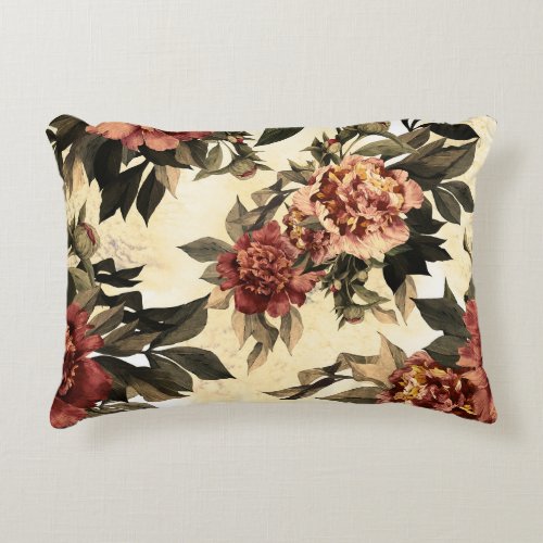 Floral Watercolor Roses Peonies Pattern Accent Pillow