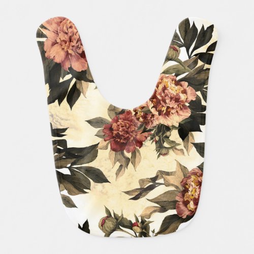 Floral Watercolor Roses Peonies Pattern Baby Bib