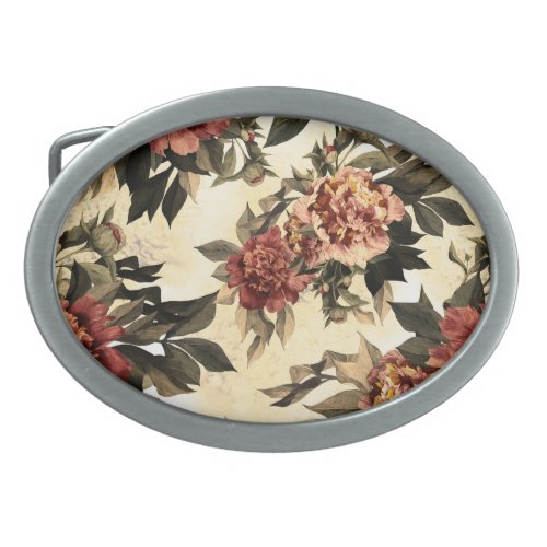 Floral Watercolor Roses Peonies Pattern Belt Buckle