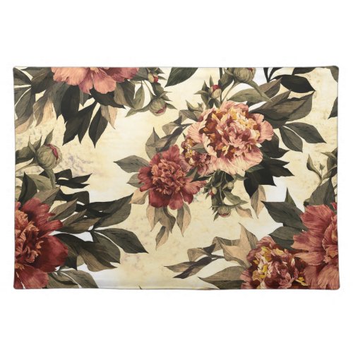Floral Watercolor Roses Peonies Pattern Cloth Placemat