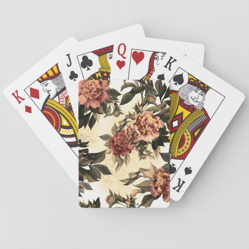 Floral Watercolor Roses Peonies Pattern Playing Cards
