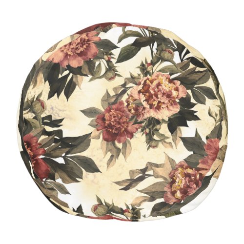 Floral Watercolor Roses Peonies Pattern Pouf