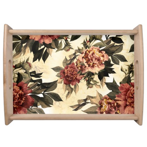 Floral Watercolor Roses Peonies Pattern Serving Tray