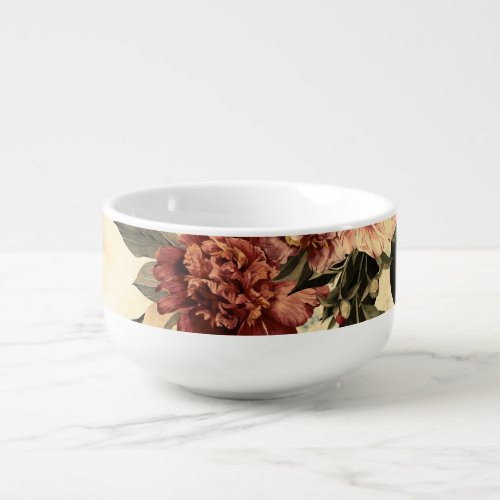 Floral Watercolor Roses Peonies Pattern Soup Mug