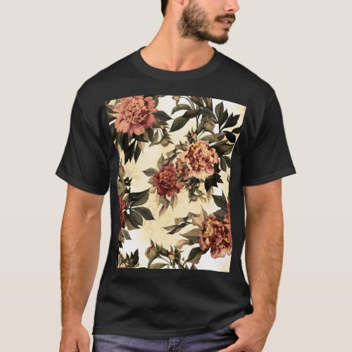 Floral Watercolor Roses Peonies Pattern T_Shirt