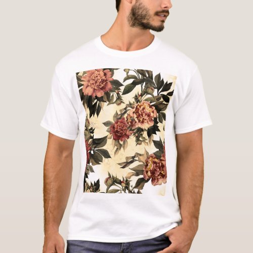 Floral Watercolor Roses Peonies Pattern T_Shirt