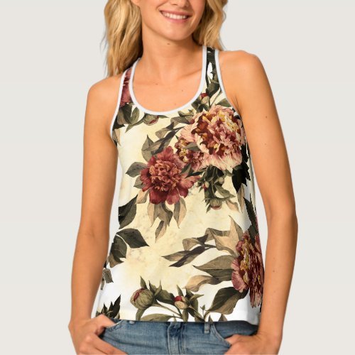 Floral Watercolor Roses Peonies Pattern Tank Top