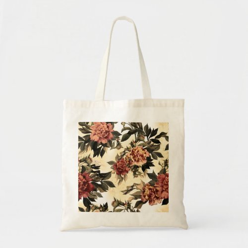 Floral Watercolor Roses Peonies Pattern Tote Bag