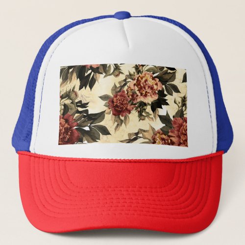 Floral Watercolor Roses Peonies Pattern Trucker Hat