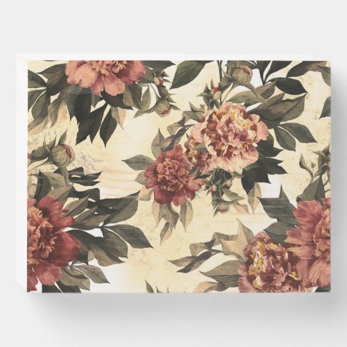 Floral Watercolor Roses Peonies Pattern Wooden Box Sign