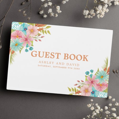 Floral Watercolor Rustic Fall Flower Wedding Guest Book