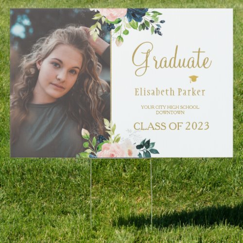 Floral watercolor rustic graduate photo graduation sign