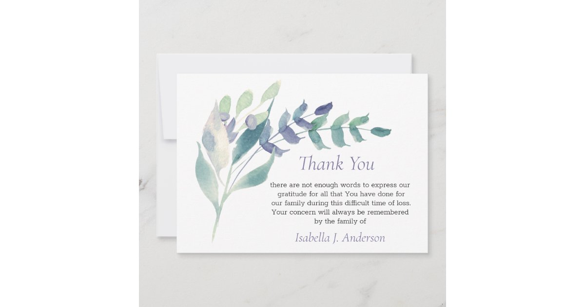 Floral Watercolor Rustic Lilac Funeral Sympathy Thank You Card | Zazzle