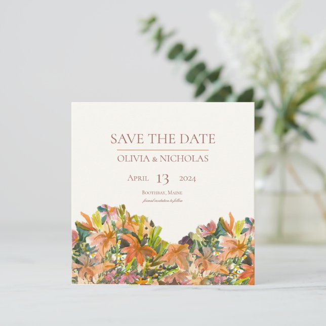 Floral Watercolor Save The Date Card (Standing Front)