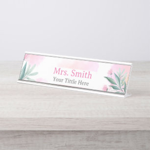 Floral Watercolor School Teacher  Personalized  Desk Name Plate