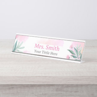 Floral Watercolor School Teacher Personalized Desk Name Plate