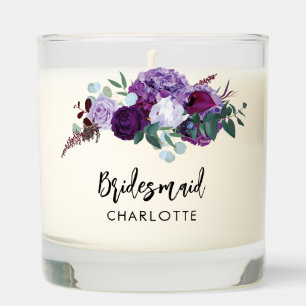 Floral Watercolor Script Purple Wedding Bridesmaid Scented Candle