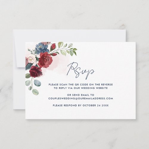 Floral Watercolor Script QR Code Wedding RSVP Card