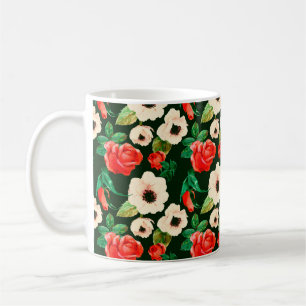 Floral watercolor seamless pattern. White poppies  Coffee Mug