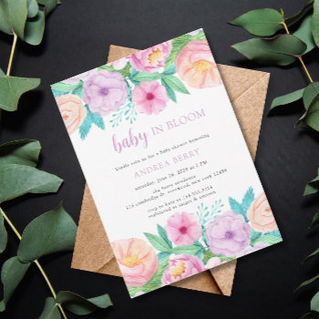 Floral Watercolor Shabby Chic Baby Shower Invitation by lilanab2 at Zazzle