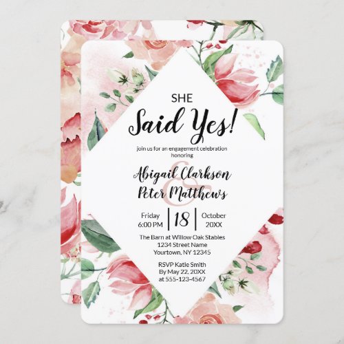 Floral Watercolor She Said Yes Engagement Party Invitation