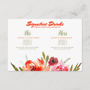 Floral Watercolor Signature Drinks Virtual Wedding Enclosure Card