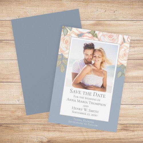 Floral Watercolor Simple Save the Date Dusty Blue Invitation