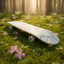 Floral Watercolor Skateboard | Botanical Design