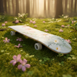 Floral Watercolor Skateboard Botanical Design