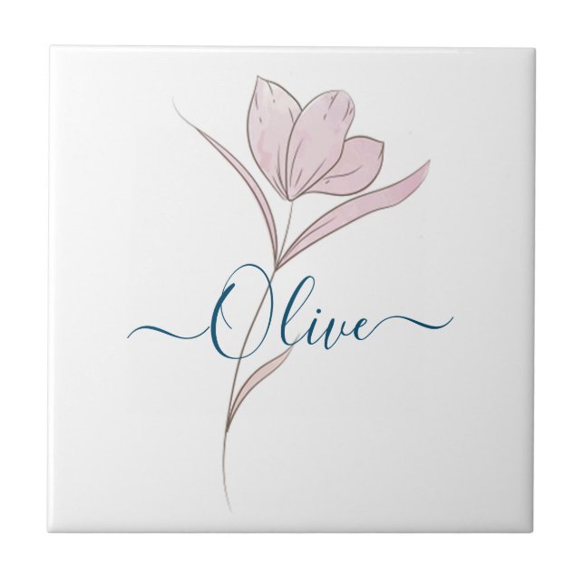 Floral Watercolor Sketch Personalized Ceramic Tile (Front)