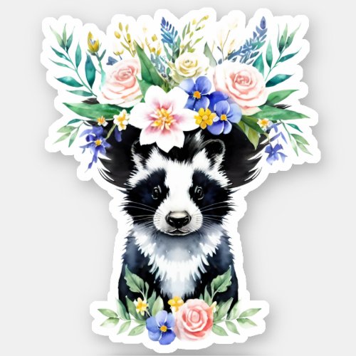 Floral watercolor skunk sticker