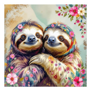 Floral Watercolor Sloths 1 Photo Print