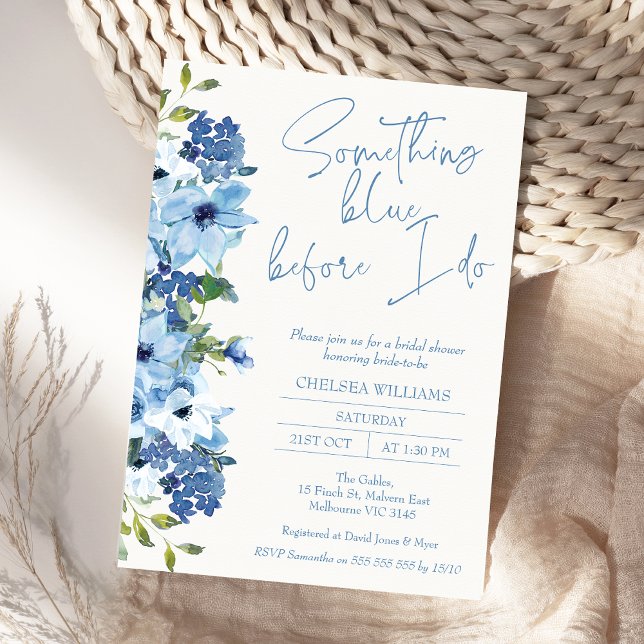 Floral Watercolor Something Blue Bridal Shower  Invitation (Something Blue Bridal Shower Invitation, Something Blue Before I Say I Do Bridal Shower Invite)