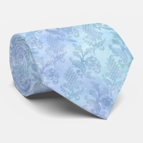 Floral Watercolor Sparkle Pattern Blue Neck Tie