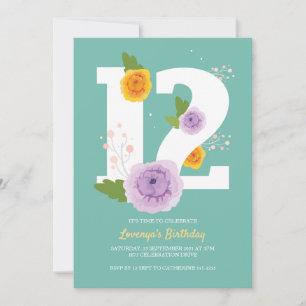 Floral Watercolor Spring 12th Birthday Party Save The Date