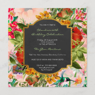 Floral Watercolor Spring Baroque Birthday Gold Invitation