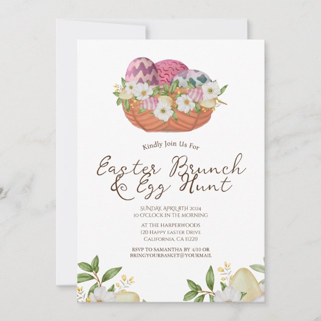 floral watercolor Spring easter brunch & egg hunt Invitation (Front)