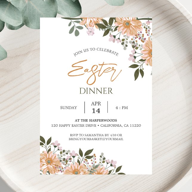floral watercolor Spring Easter Dinner Invitation (Creator Uploaded)