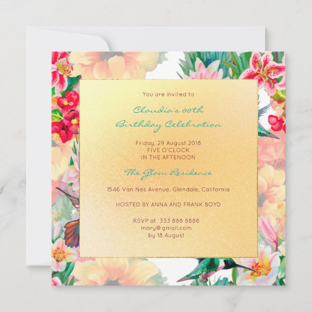 Floral Watercolor Spring Event Birthday Gold Invitation (Front)