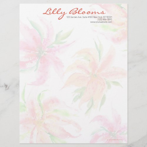 Floral Watercolor Stargazer Lilies Letterhead