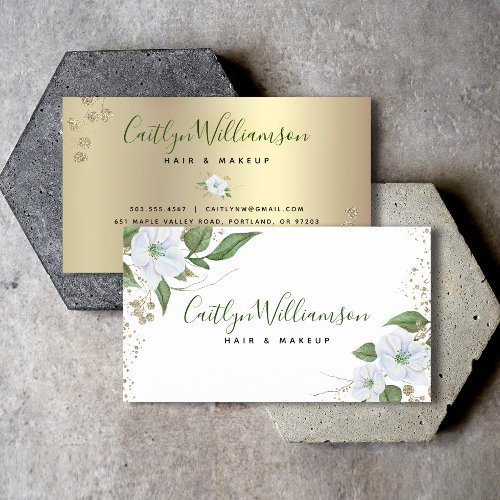 Floral Watercolor Stylish Script Girly Modern Gold Business Card