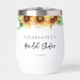 Floral Watercolor Sunflower Bridal Shower Thermal Wine Tumbler