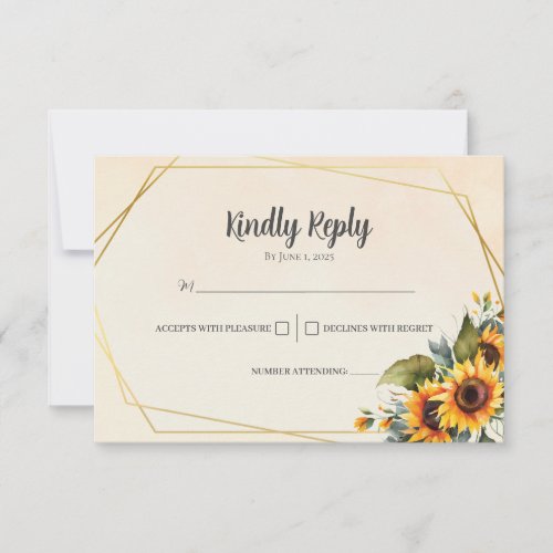 Floral Watercolor Sunflower Geometric Gold Frame  RSVP Card