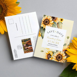 Floral Watercolor Sunflower Photo Save The Date Postcard