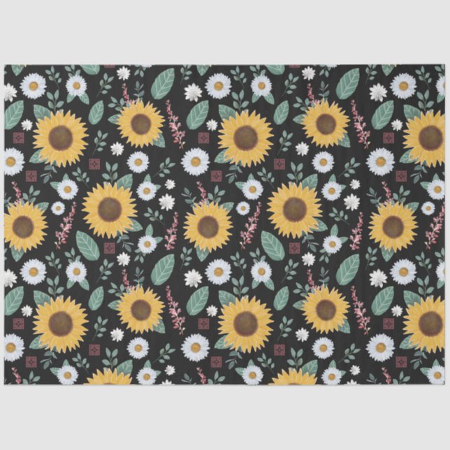 Floral Watercolor Sunflower Tissue Paper (Front)